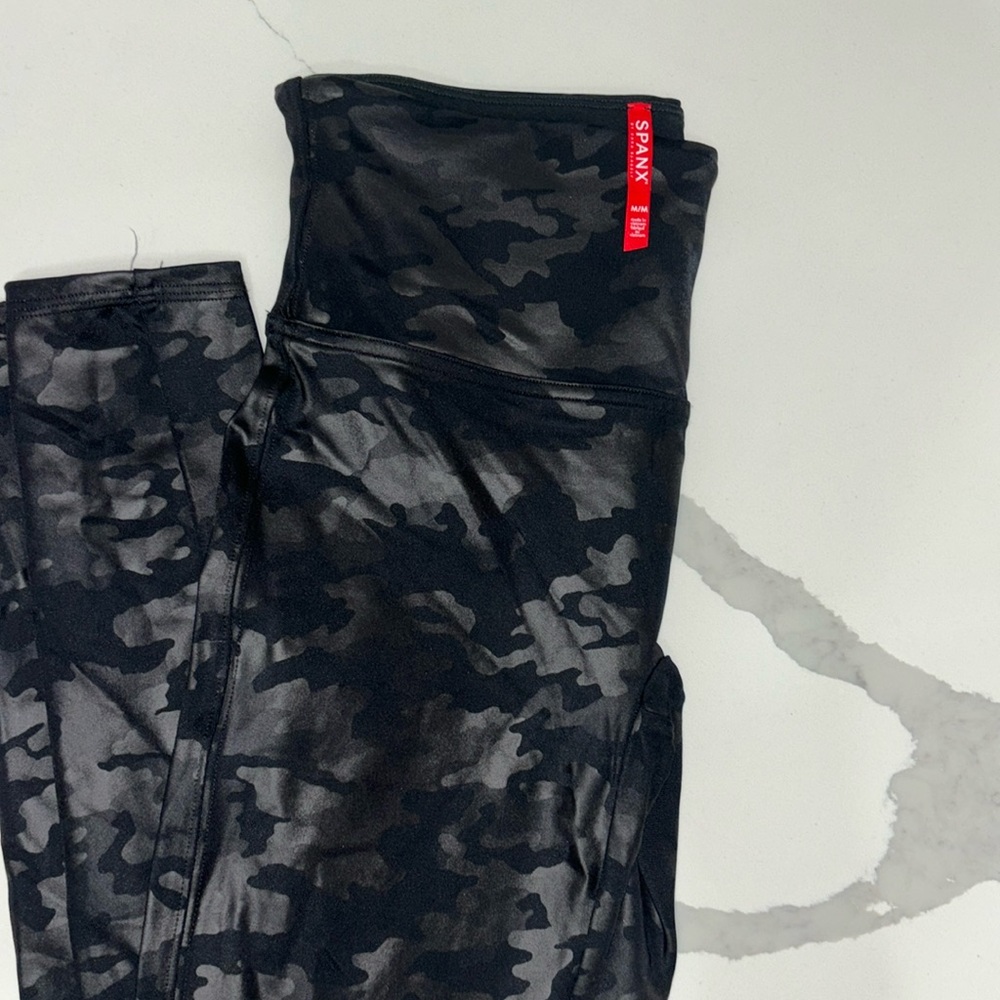 Spanx faux leather camo leggings